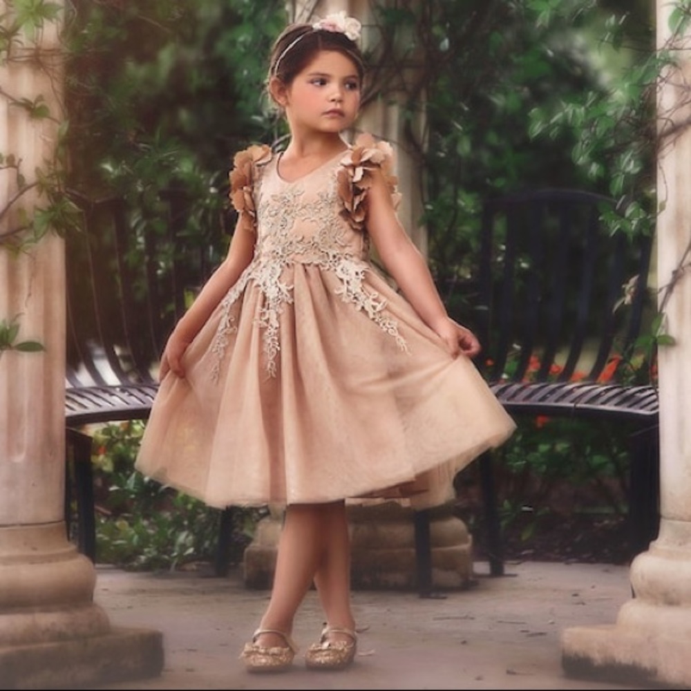 Trish Scully Bianca Satin Tulle Dress Lace Detail